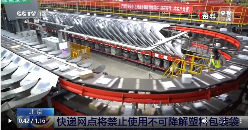 北京快遞網點將禁止（zhǐ）使用不可降解塑料包裝袋